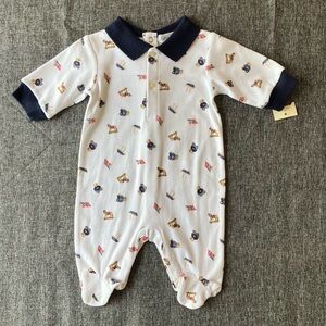 NWT Ralph Lauren Baby Footie Snap Onesie Bear Boat Flag Vintage Vtg 90s 3M